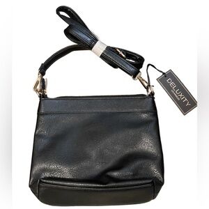 Deluxity Chic Black Vegan Leather Crossbody Bag w/Gold Hardware (NWT)